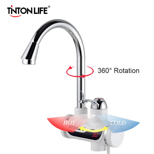 Tankless Instant Electric Water Heater Temperature Display Water Heating Kitchen Hot 3000W Water Heater with LED EU Plug