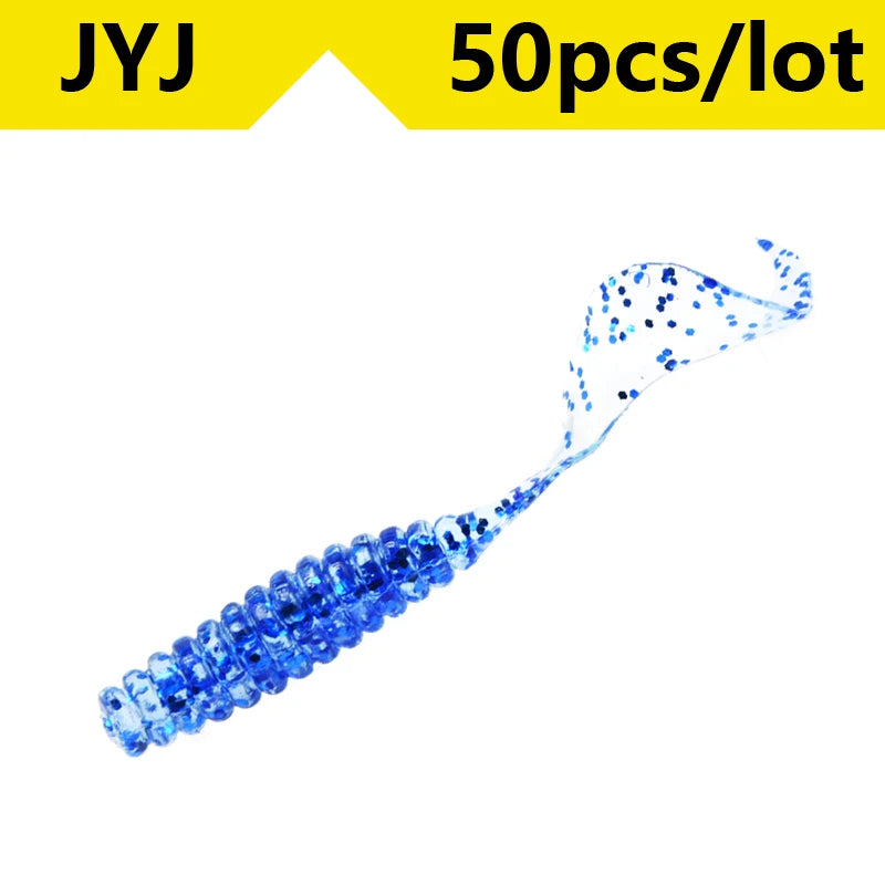50pcs 4/5/6/8/9cm Soft Artificial Fishing Lures Swimbait Tail Grub Lures Worm Grub Lures Baits Silicone Lures Fishing Tackle