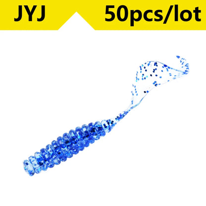 50pcs 4/5/6/8/9cm Soft Artificial Fishing Lures Swimbait Tail Grub Lures Worm Grub Lures Baits Silicone Lures Fishing Tackle