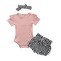 Summer Newborn Baby Girl Clothes Set Solid Color Short Sleeve Ruffle Romper Tops Flower Short Pants Headband 3Pcs Infant Outfits