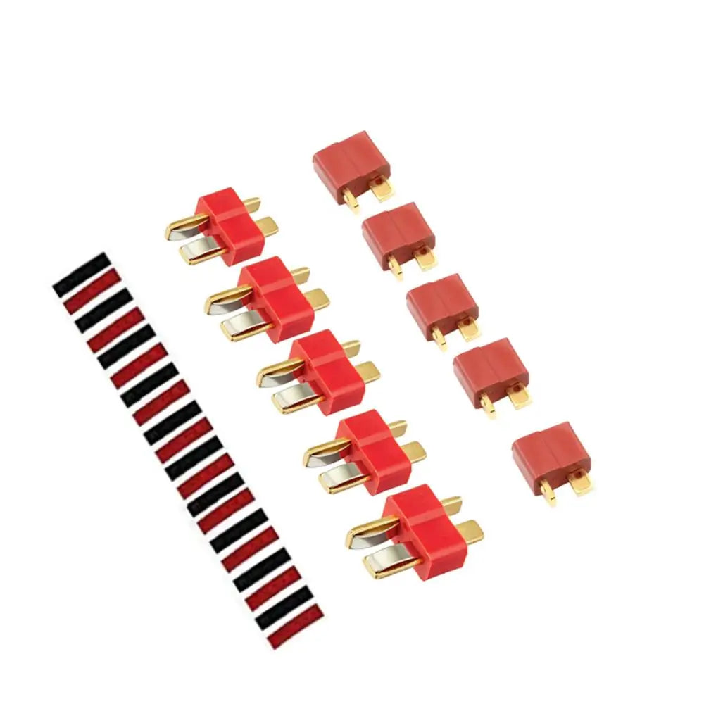 2/5/10 Pairs Red Black Ultra T-Plug Connectors Deans Style Male and Female with  heat Shrink Tubing For RC charger LiPo Battery