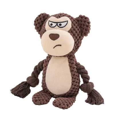 Pet Plush Sound Cotton Rope Fox Frog Elephant Shaped Dog Toy Interactive Tug of War Training Supplies