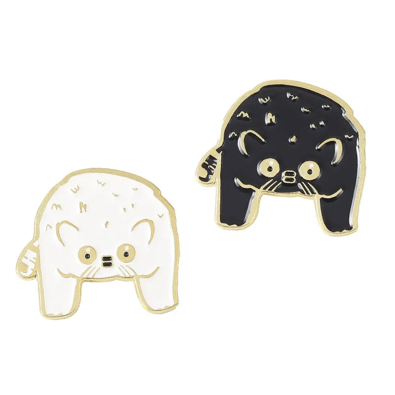 Cartoon Black White Animal Hug Enamel Pins Fox Koi Fish Dinosaur Deer Rabbit Crescent Ghost Alloy Brooch Badge Fashion Jewelry