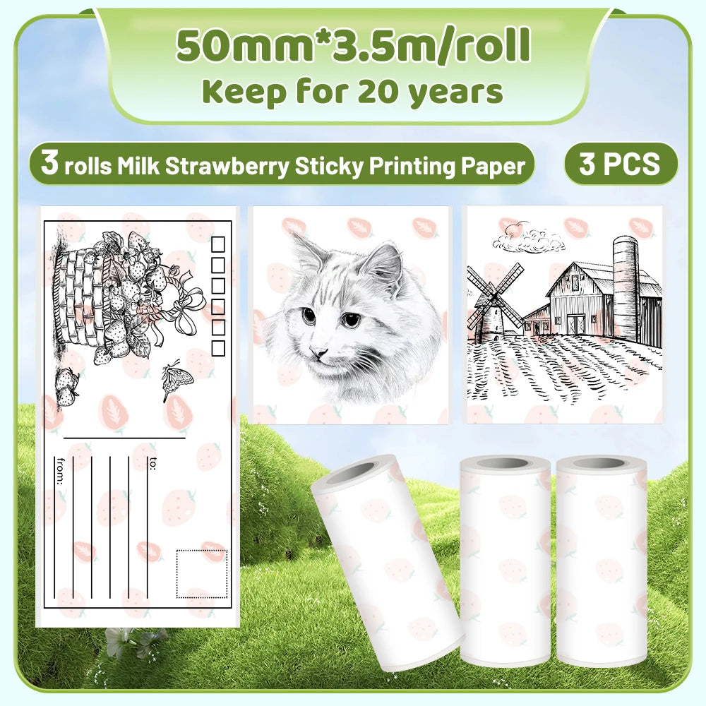 Phomemo T02 Thermal Printer Paper Thermal Sticker BPA Free for Journal Photo Picture Texts Study Notes To Do List 3rolls/box