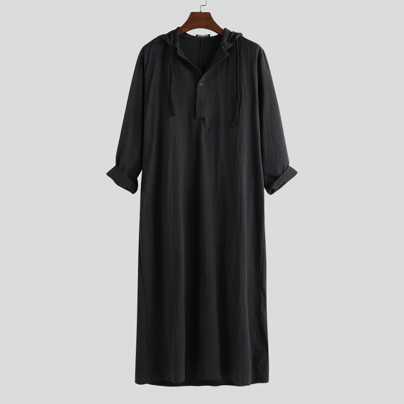 INCERUN Islamic Jubba Thobe Long Sleeve Robe Shirts Hoodies Saudi Arab Kaftan Long Jubba Thobe Hombre Muslim Men Abaya Clothing