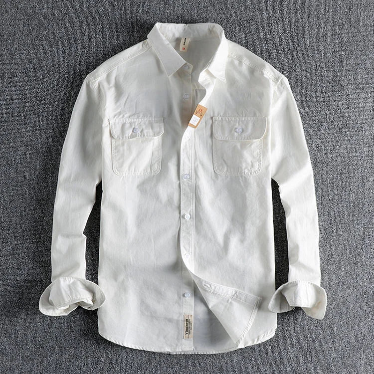 Ameikeji British Style Retro Long Sleeve Shirt Coat Men Spring  Autumn Twill Cotton Versatile Solid Color Male Cargo Work Shirts