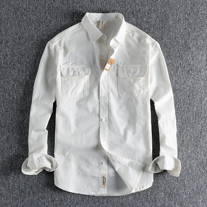 Ameikeji British Style Retro Long Sleeve Shirt Coat Men Spring  Autumn Twill Cotton Versatile Solid Color Male Cargo Work Shirts