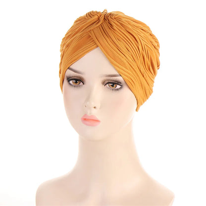 New Women Gold Silver Turban Hats Chemo Bandana Hijab Pleated Indian Cap Turbante Hat Ladies Hair Loss Headscarf Muslim Headwear