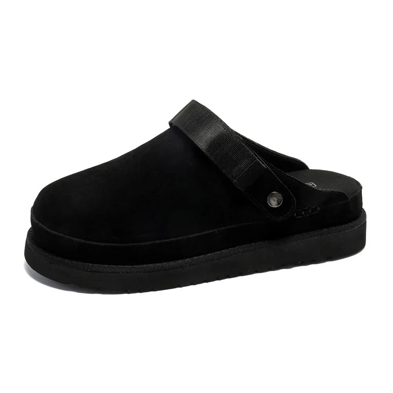 Women's Leather Birke Wrap Toe Slippers Men's Comfort Casual Outdoor Sandals Women's Thick Velcro Flats Mueller Shoes