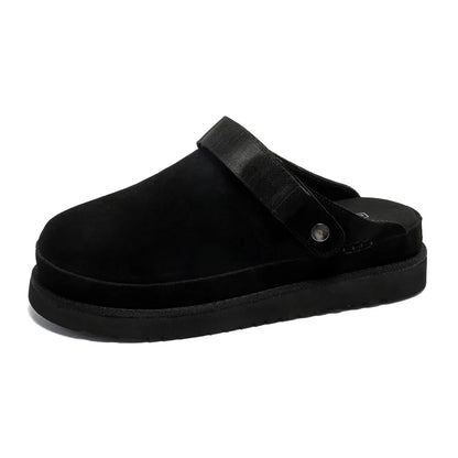Women's Leather Birke Wrap Toe Slippers Men's Comfort Casual Outdoor Sandals Women's Thick Velcro Flats Mueller Shoes