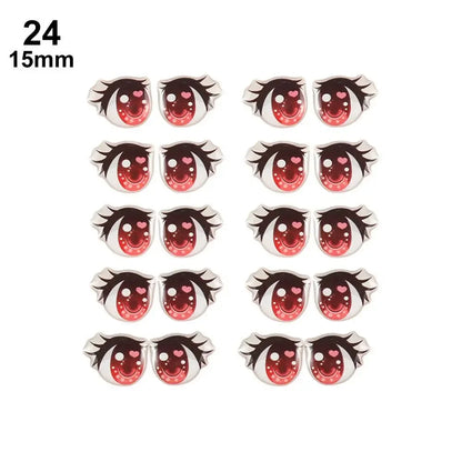 10Pairs Long Eyelashes Cute Love Cartoon Eyes Stickers Anime Figurine Doll Face Organ Paster Clay Decals DIY Doll Accessories
