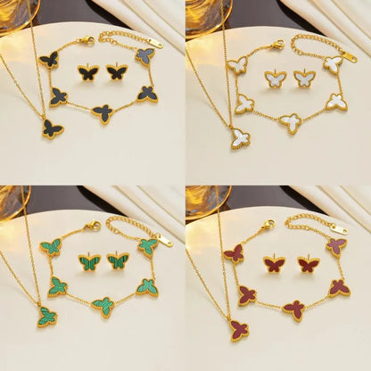 1/2/3Pcs 18K Gold Plated Stainless Steel Butterfly Bracelet for Women, Elegant Butterfly Hand Decor Necklace Bracelet Jewelry