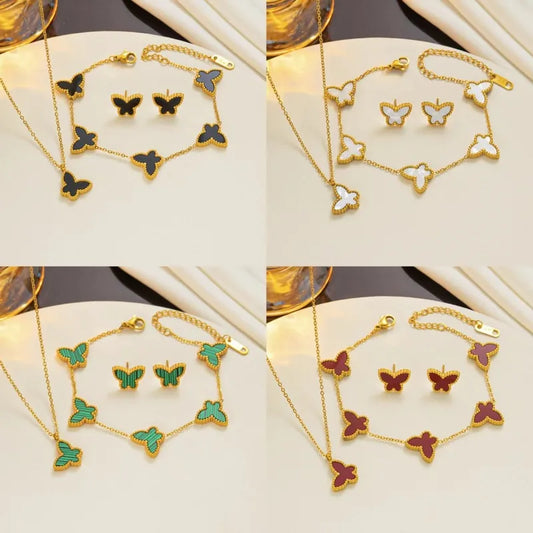 1/2/3Pcs 18K Gold Plated Stainless Steel Butterfly Bracelet for Women, Elegant Butterfly Hand Decor Necklace Bracelet Jewelry