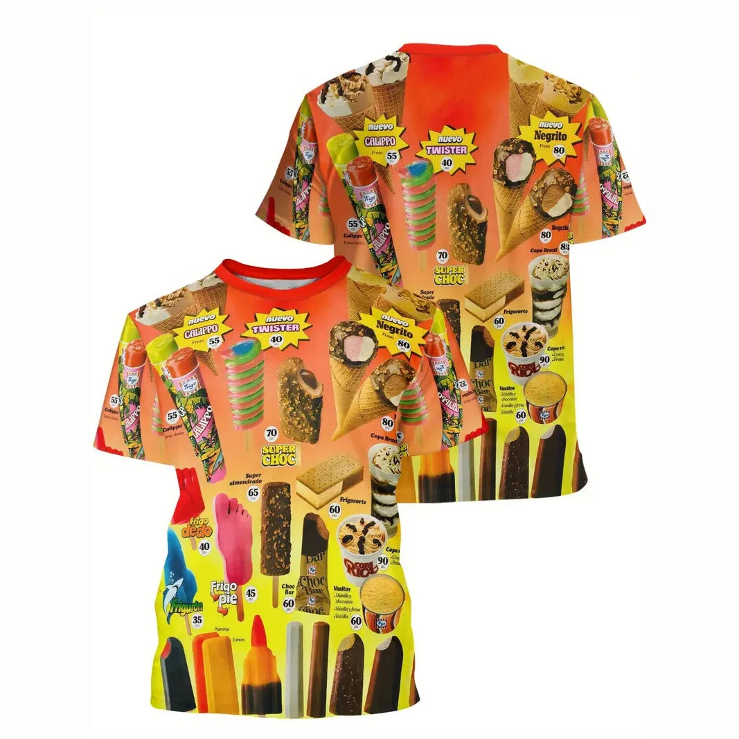 Men's T-Shirt Ice Cream Print Top Summer Short Sleeve 3d T-Shirts Fashion Casual Crew Neck Male Oversized Clothing Pullover