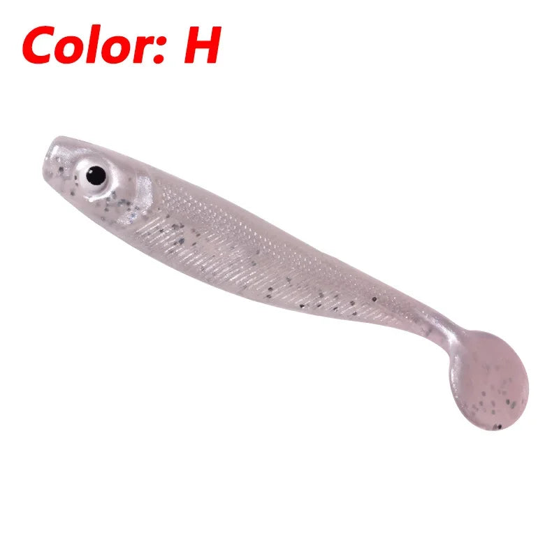 10 Pcs Fishing Double Colors Silicone 3D Eyes Soft Lure 6.8cm 2g T-tail Jig Wobblers Tackle Artificial Sequin Bait for Bass