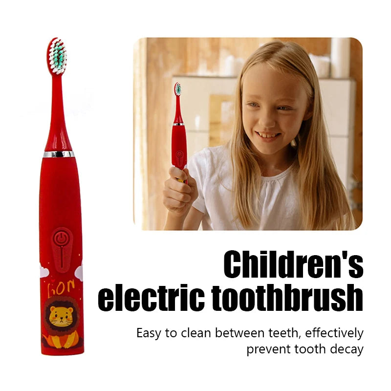 Children Sonic Electric Toothbrush Automatic Waterproof IPX7 Cleaning Brush Cartoon Kids With 12pcs Replacement Brush Heads