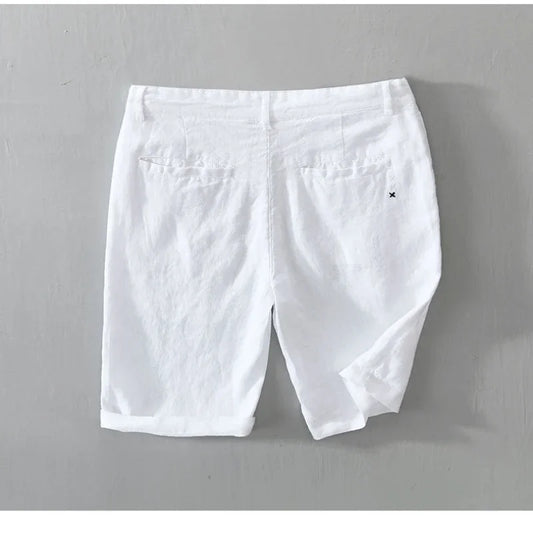 Summer New 100% Linen Casual Shorts Men Clothing Slim Solid Color Streetwear Pants Oversize B8216