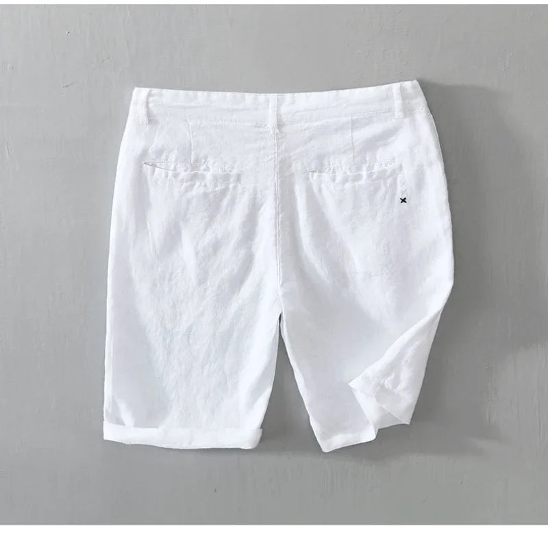 Summer New 100% Linen Casual Shorts Men Clothing Slim Solid Color Streetwear Pants Oversize B8216