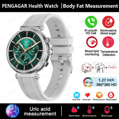 2024 New Women Medical Grade Smart Watch Blood Glucose Uric Acid Blood Lipid Menstrual Health Tester BT Talking smartwatch Women