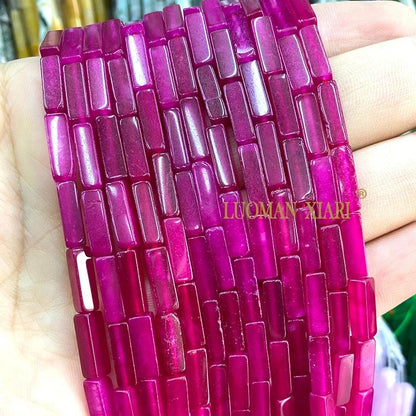 4x13mm Square Natural Stone Light Lavender Chalcedony Loose Spacer Beads for Jewelry Making Diy Bracelet Charms Accessories