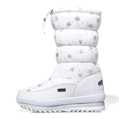 White Women Boots Winter Shoes Warm Plush Mid-calf Boots Waterproof Rubber Non-slip Platform Snow Boots Female Plus Size 42