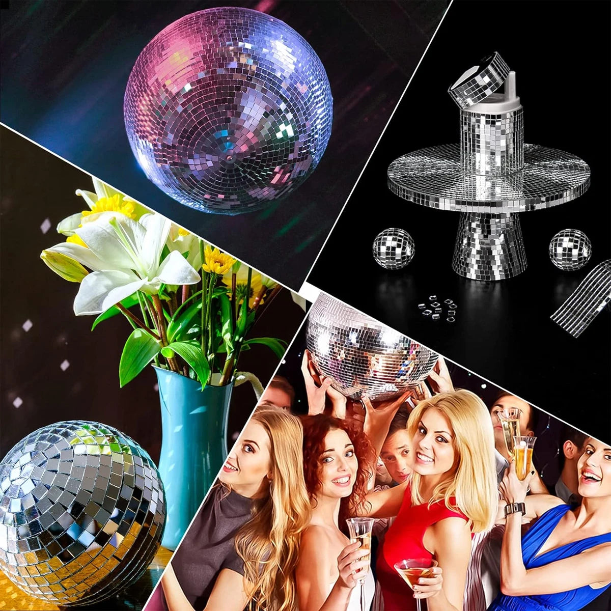Leeseph Self Adhesive Mosaic Tiles,  5x5mm Disco Tiles, Square Mirror Mosaic Tiles for Interior Decoration, DIY Art Collage