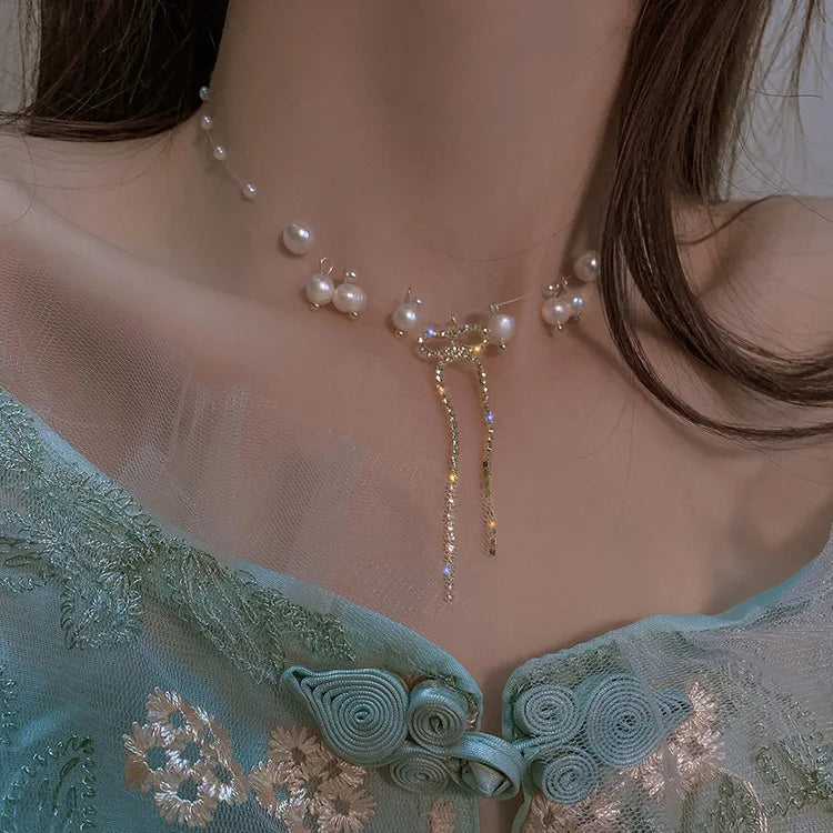 2023 New Fashion Trend Light Luxury Elegant Delicate Pearl Double Layer Heart Necklace Ladies High Jewelry Party Gifts Wholesale