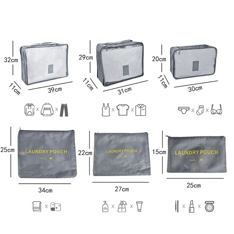 6/7 Pcs Set Travel Organizer Storage Bags Suitcase Packing Cubes Cases Portable Wardrobe Luggage Clothes Shoe Pouch Fold