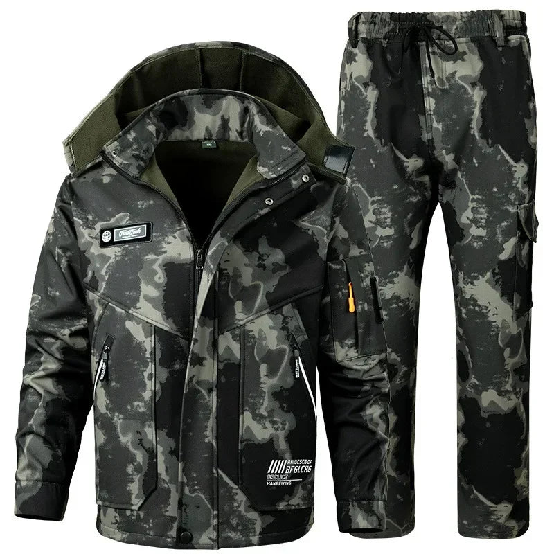 New Winter Velvet Thickened Jacket Suit for Men and Women Windproof and Water-proof Outdoor Cold-proof and Warm Work Clothes