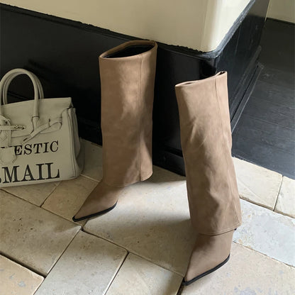 Designer Women Knee High Boots Fashion Pointed Toe Trouser Legs Long Booties Elegant High Heels Shoes Botas Mujer
