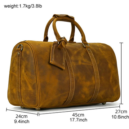 Vintage Men Genuine Leather Travel Bag Travel Tote Big Weekend Bag Man Cowskin Duffle Bag Hand Luggage Male Handbags Large 60cm