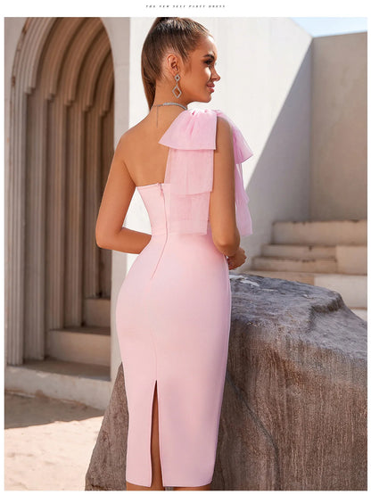 One Shoulder Bandage Dress For Women Bow Sleeveless Evening Dresses Club Party Celebrity Bodycon Sexy Party Dresses Vestidos