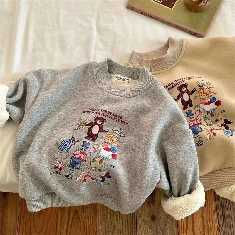 Boys Girls Padded Fashion Sets Children Autumn Winter Cartoon Suits Kids Casual Sweatshirt+Pants 2Pcs Outfits New Trend Clothing