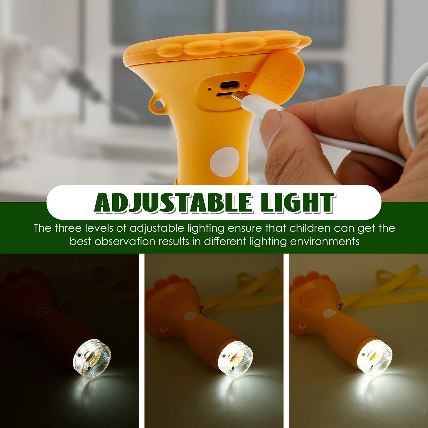 Mini Kids Microscope 1000X 2'' High Definition Display Handheld Pocket Microscope LED Lights Adjustable Portable Science Toys