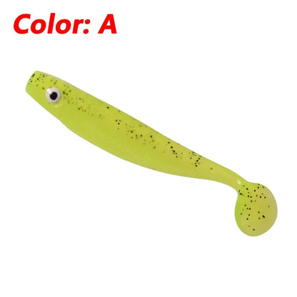 10 Pcs Fishing Double Colors Silicone 3D Eyes Soft Lure 6.8cm 2g T-tail Jig Wobblers Tackle Artificial Sequin Bait for Bass