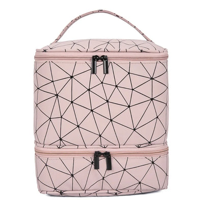 30 Grids PU Nylon Makeup Bag Double Layer Handbag Manicure Bag with Handle Professional Nail Case Travel Cosmetic Organizer Bag