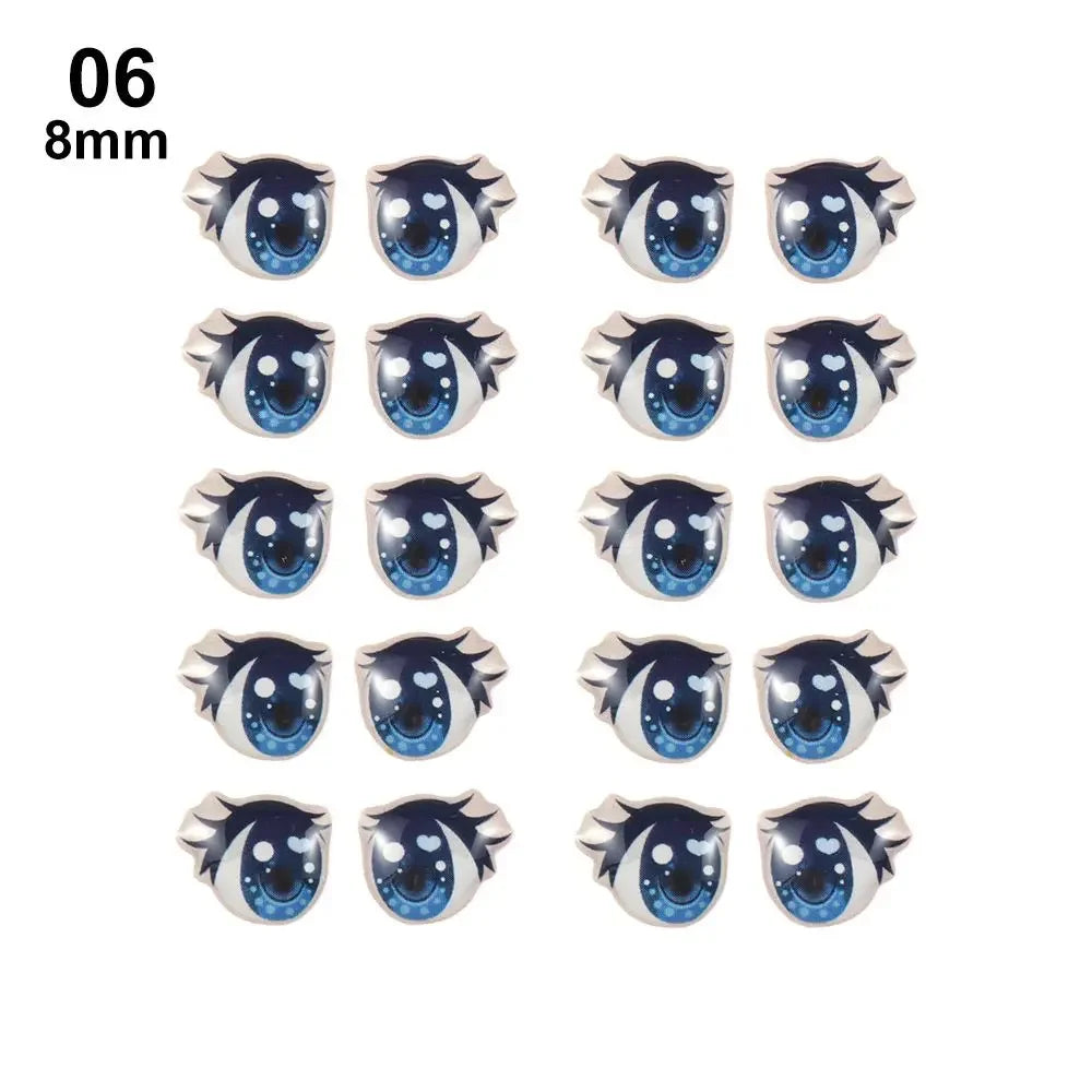 10Pairs Long Eyelashes Cute Love Cartoon Eyes Stickers Anime Figurine Doll Face Organ Paster Clay Decals DIY Doll Accessories