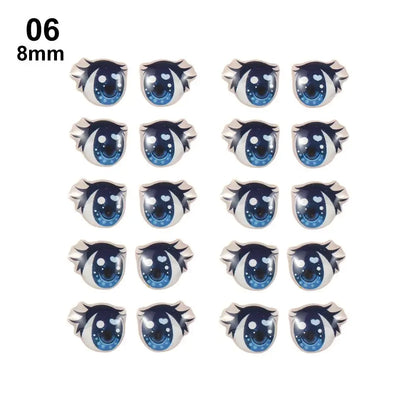 10Pairs Long Eyelashes Cute Love Cartoon Eyes Stickers Anime Figurine Doll Face Organ Paster Clay Decals DIY Doll Accessories