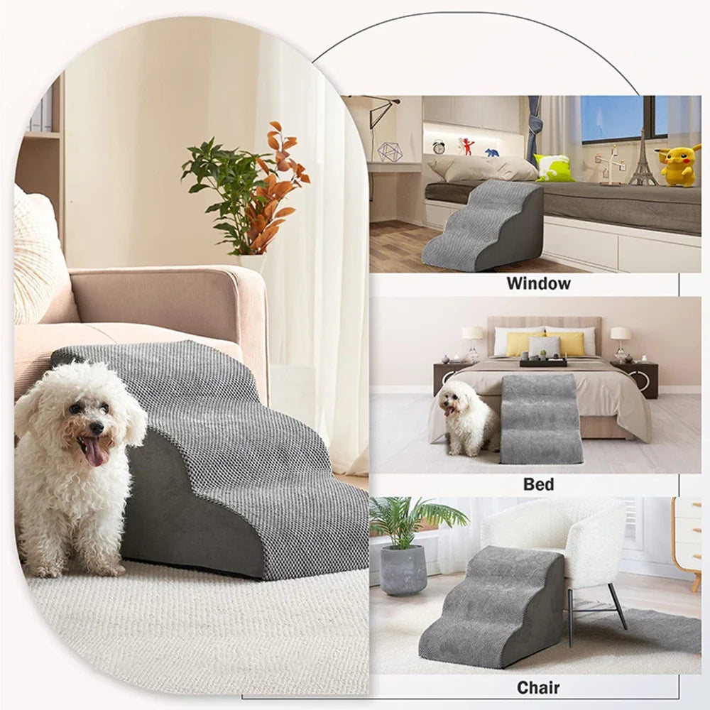 Removable Dog Stairs 3 Steps Ramp Couch Puppy Old Dog Non-Slip Removable Ladder High Couch and Bed Pet Supplies