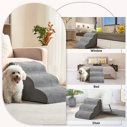Removable Dog Stairs 3 Steps Ramp Couch Puppy Old Dog Non-Slip Removable Ladder High Couch and Bed Pet Supplies