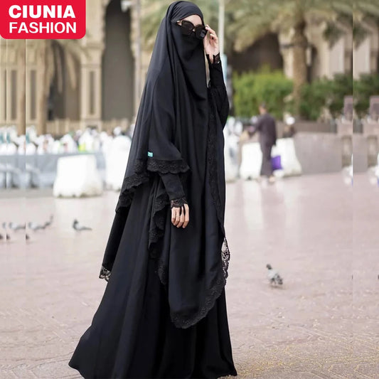 Hijab Dress Kimono Islamic Abayas For Women 2 Sets Muslim Women's clothing Kimono Islamic Scarf Dress Dubai Ramdan Khimar Kaftan
