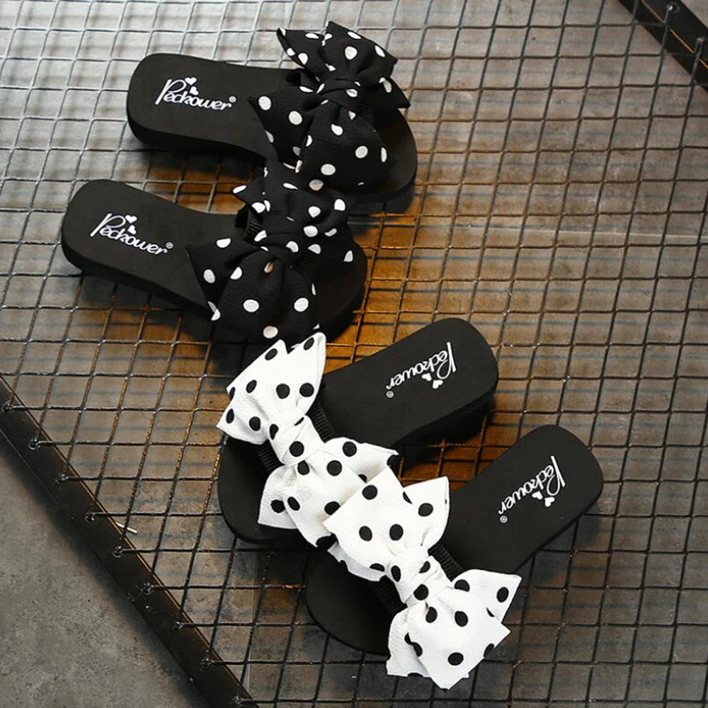 Slippers Women Wear Summer New Fashion Sandal Beach Slides Polka Dot Bow Shoes Comfortable Platform Flip Flops Woman's Sandalia