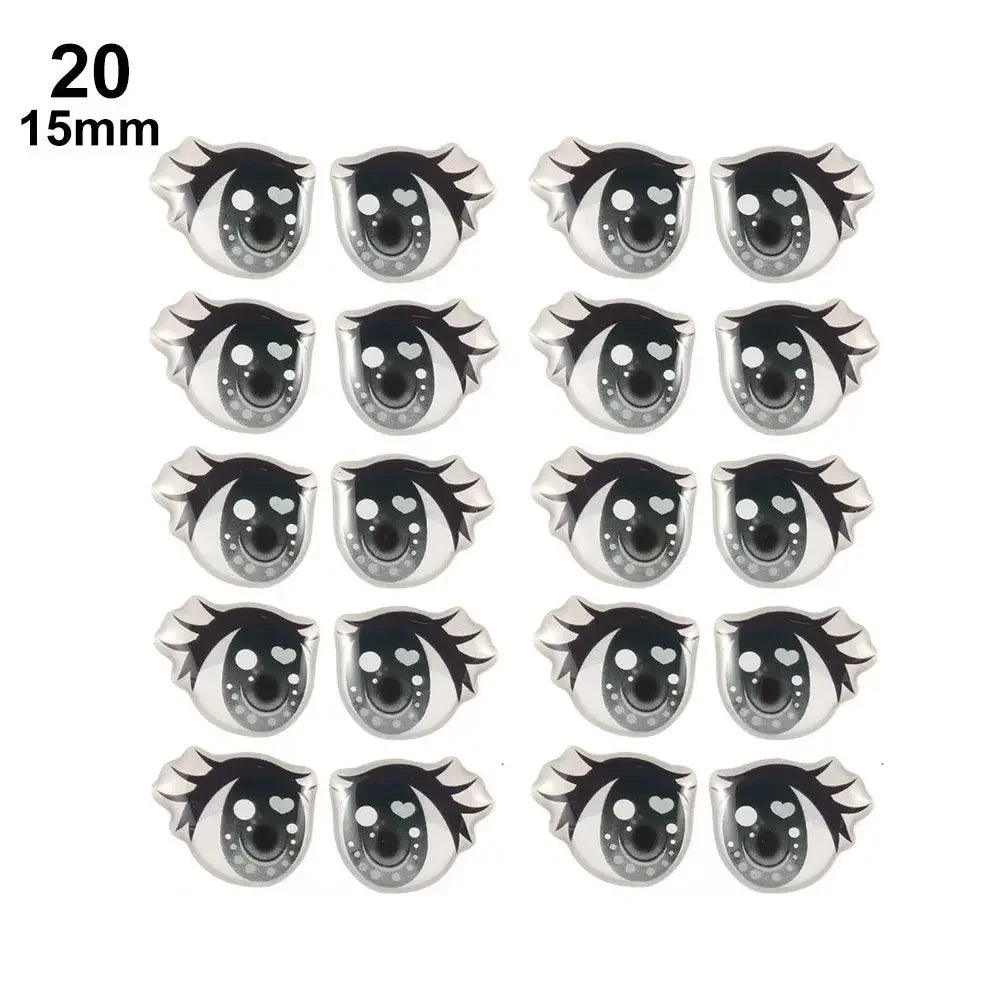 10Pairs Long Eyelashes Cute Love Cartoon Eyes Stickers Anime Figurine Doll Face Organ Paster Clay Decals DIY Doll Accessories