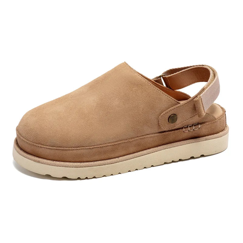 Women's Leather Birke Wrap Toe Slippers Men's Comfort Casual Outdoor Sandals Women's Thick Velcro Flats Mueller Shoes