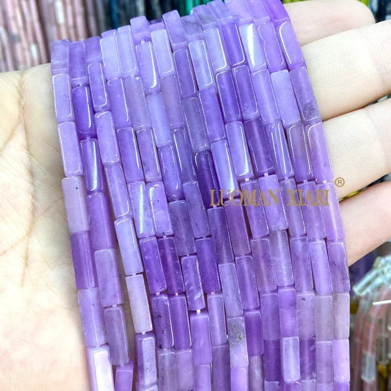 4x13mm Square Natural Stone Light Lavender Chalcedony Loose Spacer Beads for Jewelry Making Diy Bracelet Charms Accessories
