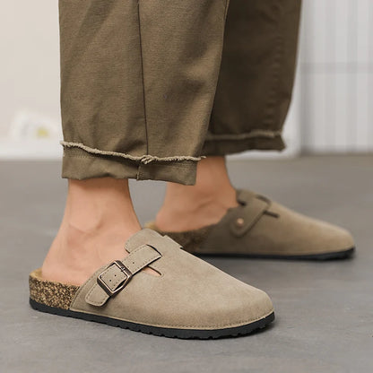 Plus Size 47 Men Half Shoes Casual Loafers Cork Clogs Slippers Fashion Suede Slip-on Flat Sandals soft-Soled Casual Sandals