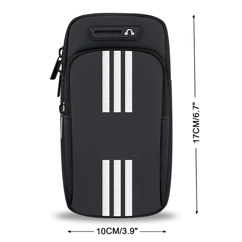 HAISSKY New Reflective Stripe Armband Bag For iPhone 15 14 13 12 Pro Max 15 Plus Elastic Zipper Running Sports Arm Phone Pouch