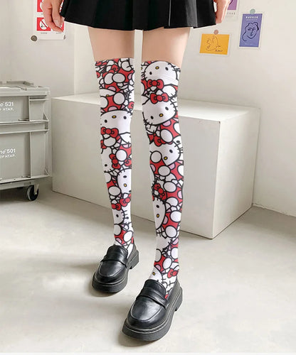 New Kawaii Hello Kitty My Melody Elasticity Ladies Knee Socks Anime Sanrios Girls Ultra-thin Spring Summer Lolita Long Stocking