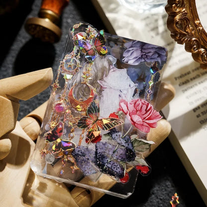 20pcs/pack Vintage Jewelry Theme Sticker Pack PET Laser Gold Hand Account Border Material Sticker Stationery