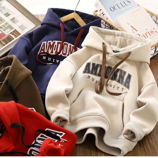 Warm Thicken Sweatshirt Kids Autumn And Winter Tops Boys Hoodies Tracksuit 2023 New Children Prints Letter Casual Clothing